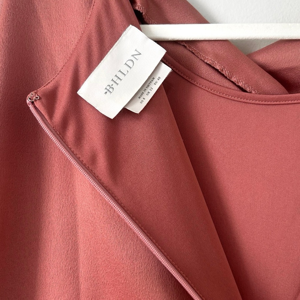 BHLDN Olmstead Midi Dress Silky Faux Wrap Drape Matte Rosette Bridesmaid Wedding - Picture 9 of 11